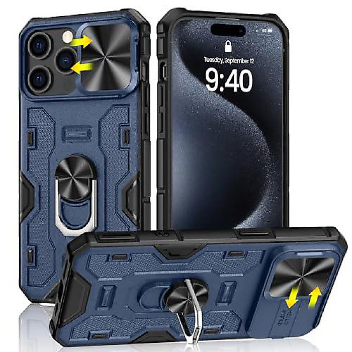 Caka(カカ) iPhone 15 Pro Max(アイフォーン15労働者階級マックス) 容れもの 蹴りつける照明ランプ \u0026 写真機取りまかなう付き添い人 360°回転させる輪っか照明ランプ 磁気取りまかなう保護すること容れもの 6.7in用 (青碧)夏休特別