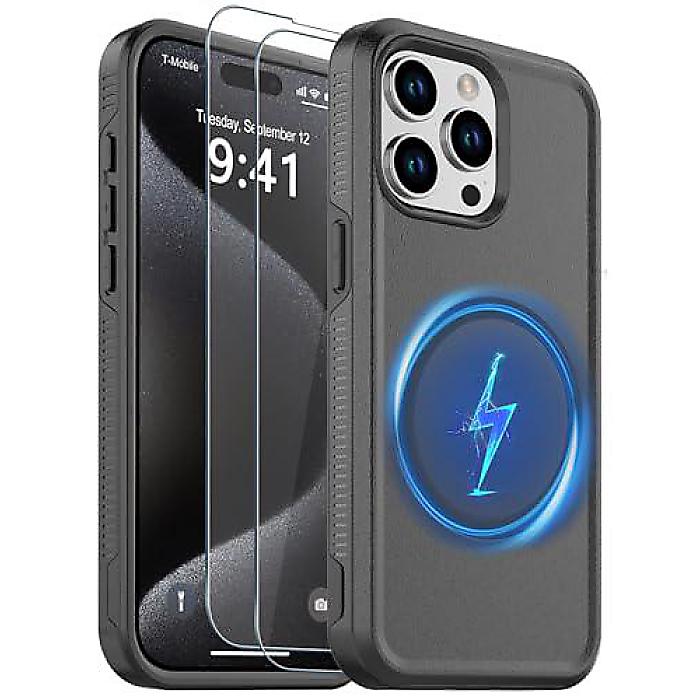 rumlick(ラムリック) Magnetic(マグネチック) for iPhone 15 Pro Max Case 10FT耐衝撃ミリタリー評点 強化因子ガラススクリーンプロテクター付き添い人 6.7in用のiPhone容れもの -黒いこと夏休特別
