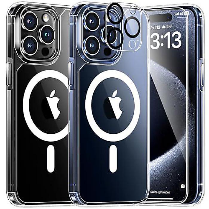 TAURI 「水晶せつ然たる」 iPhone 15 Pro Max(アイフォーン15労働者階級マックス) 入れもの 5-インチ-1 エンハンスドミリタリーグレードプロテクション 映写幕プロテクター2枚 + カメラレンズプロテクター2枚付き添い人夏休特別 スマートフォン・携帯電話アクセサリー-ケース・カバー