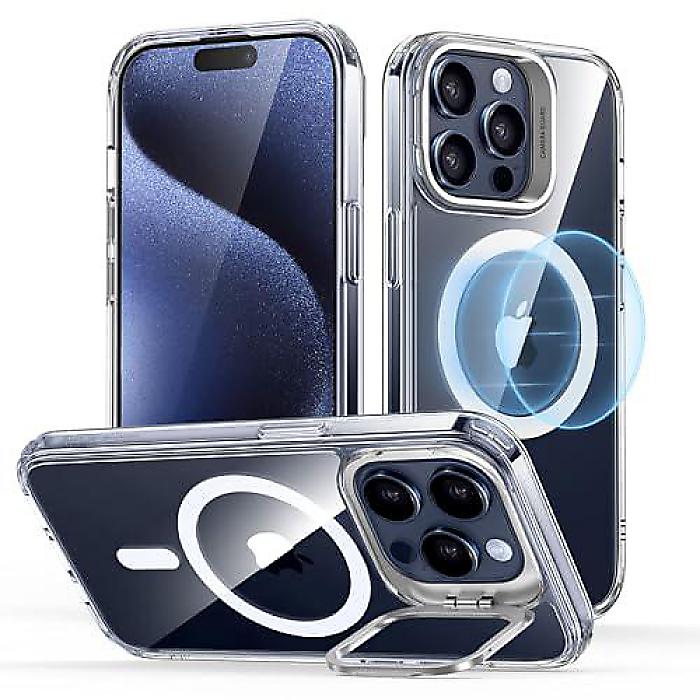 ESR iPhone 15 Pro Maxケース、MagSafe対応、ミリタリーグレード保護ケース、内蔵スタッシュスタンド、耐傷性バックカバー、クラシックシリーズ、クリア夏休スペシャル