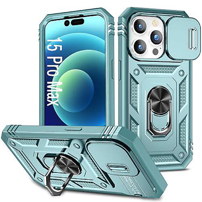 DAWEIXEAU iPhone(アイフォーン) 15 Pro Max(フィフティーンプロマックス)用ケース ショックプルーフ スライドレンズ保護カバーケース 6.7インチ (グリーン)夏休スペシャル