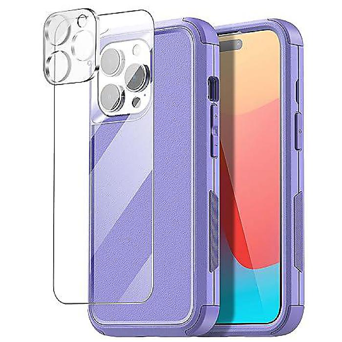 AICaseアイフォン15 Pro Max相応う ラギッドケース+硝子プロテクター+写真機水晶体 3層社会システムで隠しに相応う 思わしいで耐衝撃/防塵のミリタリーグレードプロテクションカバー_5夏休特別