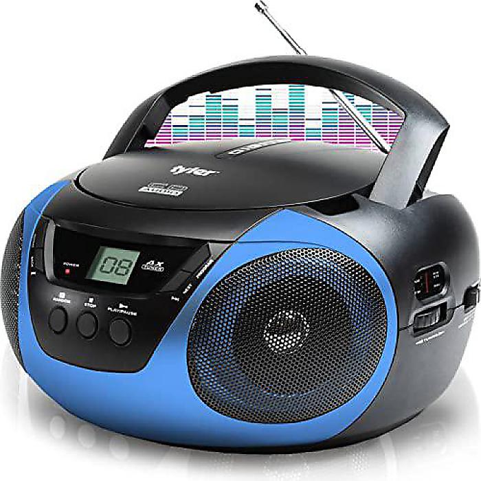 Tyler ポータブルブームボックスCDプレーヤー AM/FMラジオ コンボ, スピーカー付きホーム/アウトドアポータブルステレオ, 長いアンテナで最高の受信力, Aux入力/3.5mmヘッドフォンジャック搭載, ブルー夏休スペシャル