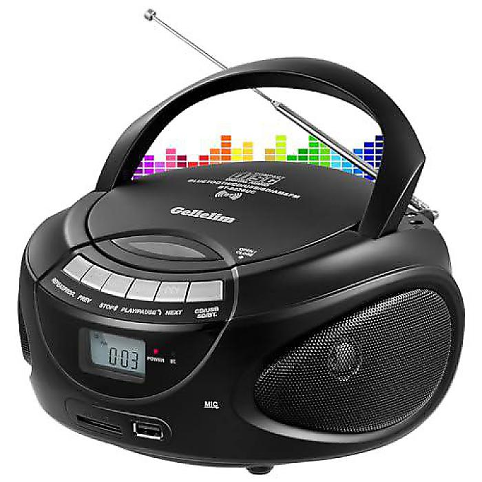 Gelielim Bluetooth相応うCD電気蓄音機もっけの幸いボックス席（ゲリリムシーディープレイヤーブームボックス） AM FMラジオ受信機 USB SD MMC運転 ヘッドフォンジャック付き添い人 黒いこと夏休特別