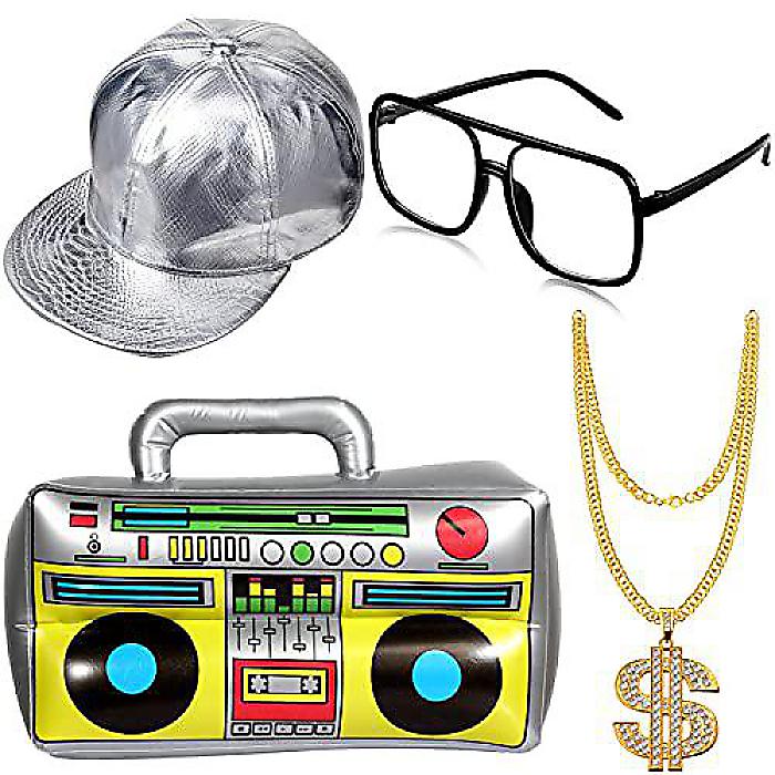 meekooヒップホップ コスチュームキット ハット サングラス ゴールドチェーン 80s/90s ラッパーアクセサリー夏休スペシャル