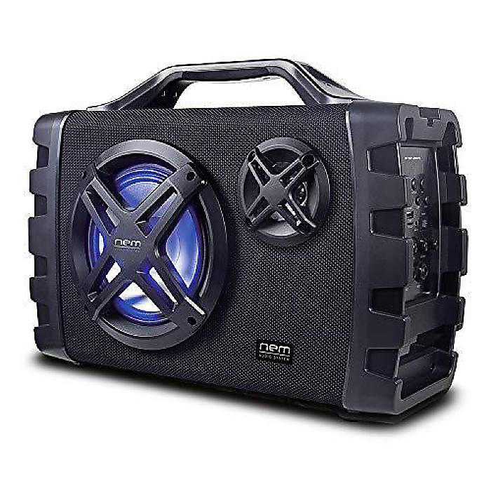 Mobi7eポータブルワイヤレスBluetoothステレオスピーカー Hi-FiエクストラベースUSB録音充電式バッテリーAUX TFカード入力FMラジオMP3マイクギター入力LEDライト(ブラック)夏休スペシャル｜ミュージックハウス フレンズ
