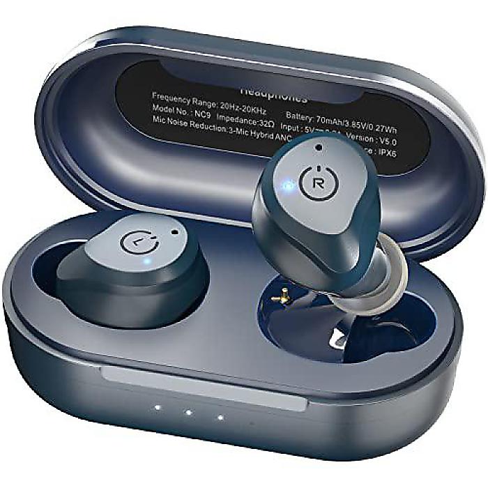 NC9 Hybrid Active Noise Cancelling Wireless Earbuds, in Ear Headphones IPX6 Waterproof Bluetooth 5.3 Stereo Earphones, Premium Deep Bass Headset Royal Blue夏休スペシャル