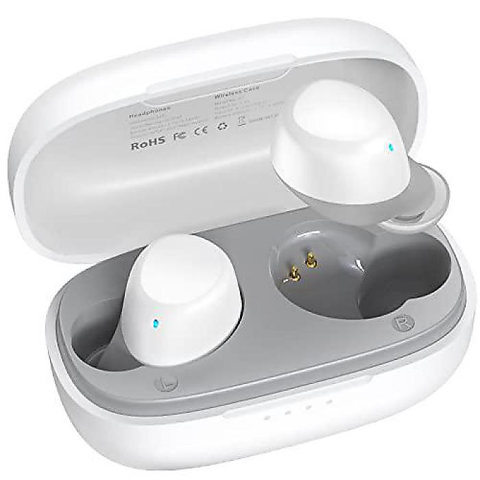 A1ミニ ワイヤレスイヤホン Bluetooth 5.3 ライトウェイト 軽量 ヘッドホン マイク内蔵 IPX5防水 プレミアムサウンド ロングディスタンス接続ヘッドセット 充電ケース付き ホワイト夏休スペシャル