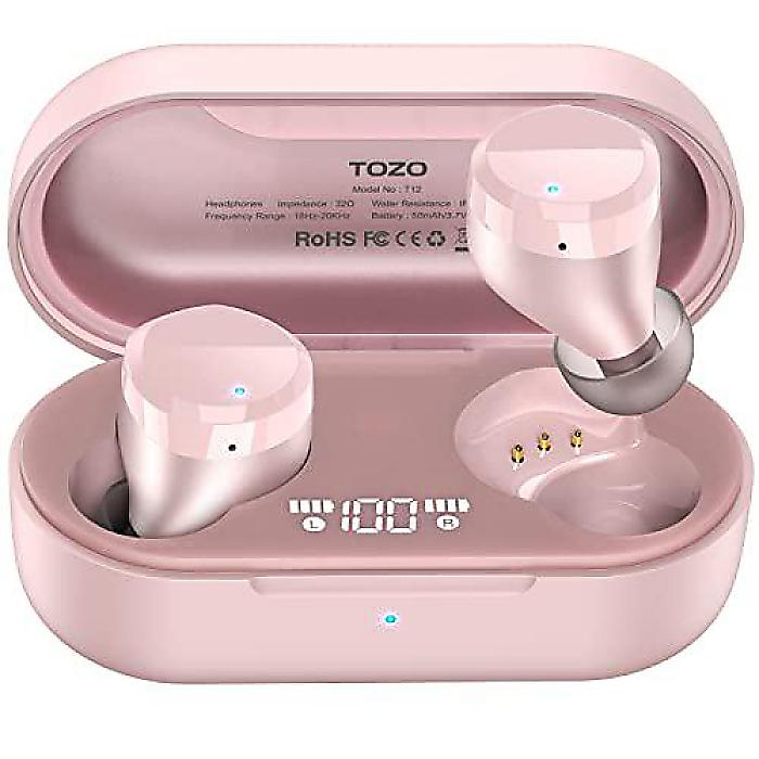 T12 Wireless Earbuds Bluetooth Headphones Premium Fidelity Sound Quality Wireless Charging Case Digital LED Intelligence Display IPX8 Waterproof Earphones Built-in Mic Headset for Sport Rose-Gold夏休スペシャル