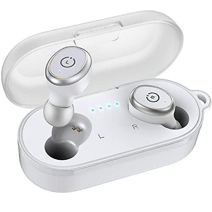 T10 Bluetooth 5.3 ワイヤレス イヤーバッド「ホワイト」 ワイヤレス充電ケース付 IPX8防水 ステレオ ヘッドホン マイク内蔵 プレミアムサウンド ディープベース スポーツ向け夏休スペシャル
