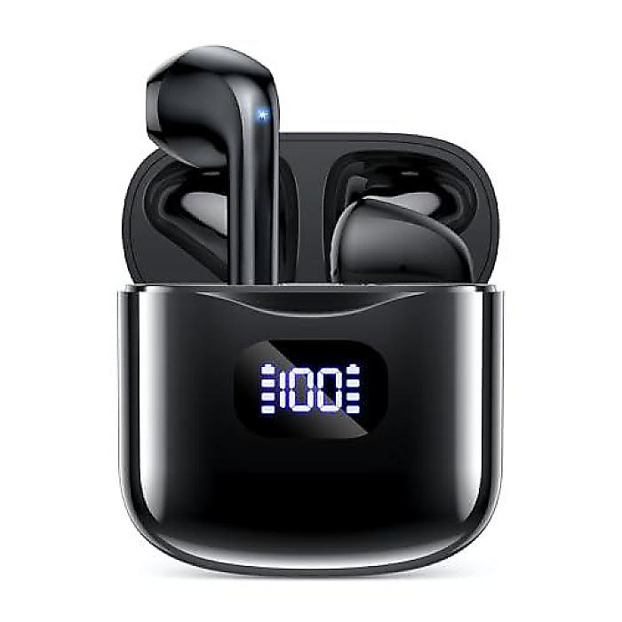 Bluetooth 5.3 ワイヤレスイヤホン 40時間再生 ケース付き IPX5防水 iOS Androidスポーツ用 マイク付きブラック夏休スペシャル