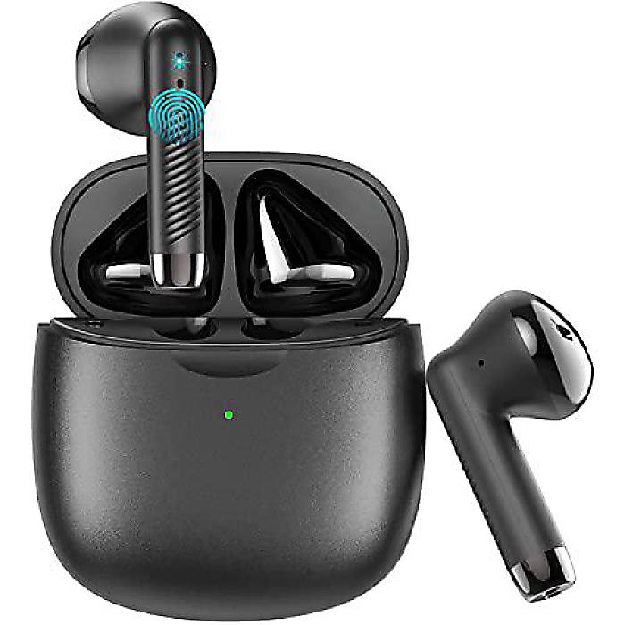 Bluetooth ワイヤレスイヤホン「バステレオ」 ノイズキャンセリングマイク搭載 IP7防水 32時間再生 USB-Cミニ充電ケース Android iOS用夏休スペシャル