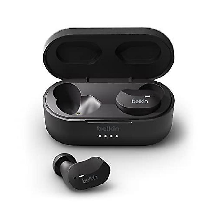 Belkin SoundForm True Wireless Earbuds(ベルキンサウンドフォーム) Bluetooth ヘッドホン マイク タッチコントロール IPX5耐水 iPhone 14, Pro, Max, Mini \u0026 Galaxy S23 対応 チャージングケース付属 ブラック夏休スペシャル
