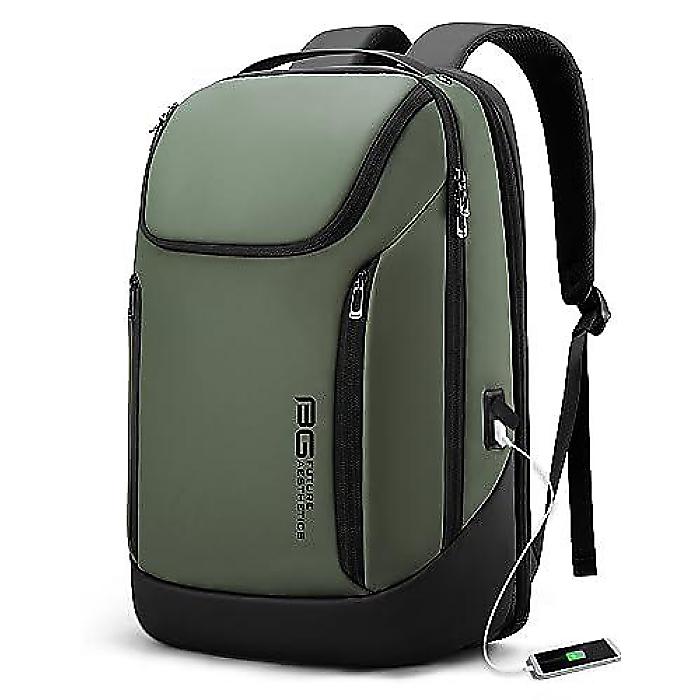 BANGE ビジネス スマートバックパック 防水 15.6インチ ラップトップバックパック USB充電ポート付 トラベル デュラブルバックパック グリーン(3ポケット)夏休スペシャル