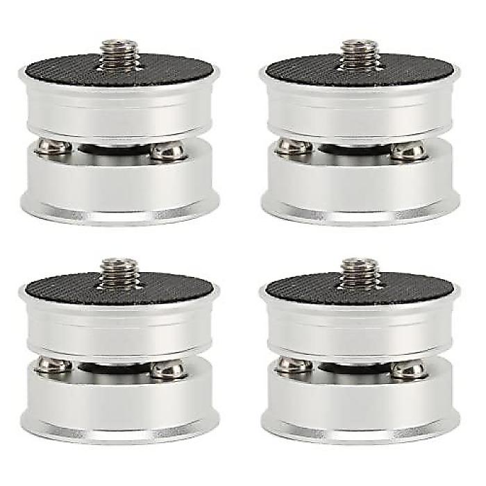 SP3924S 4個セット スピーカー隔離フィートパッド - アルミニウム合金隔離フィートパッド スチールボール付き HiFiターンテーブル、CD/DVDプレーヤー、アンプ用 - シルバーブラック夏休スペシャル
