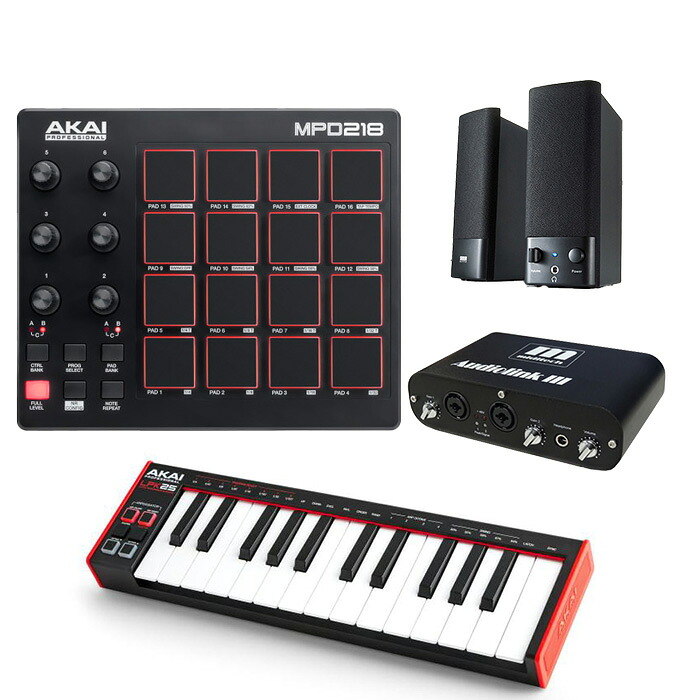3大特典付 【マルチメディアスピーカー、キーボード&インターフェースセット】AKAI(アカイ) / MPD218_AL3_GKmini37Op4_set夏休スペシャル