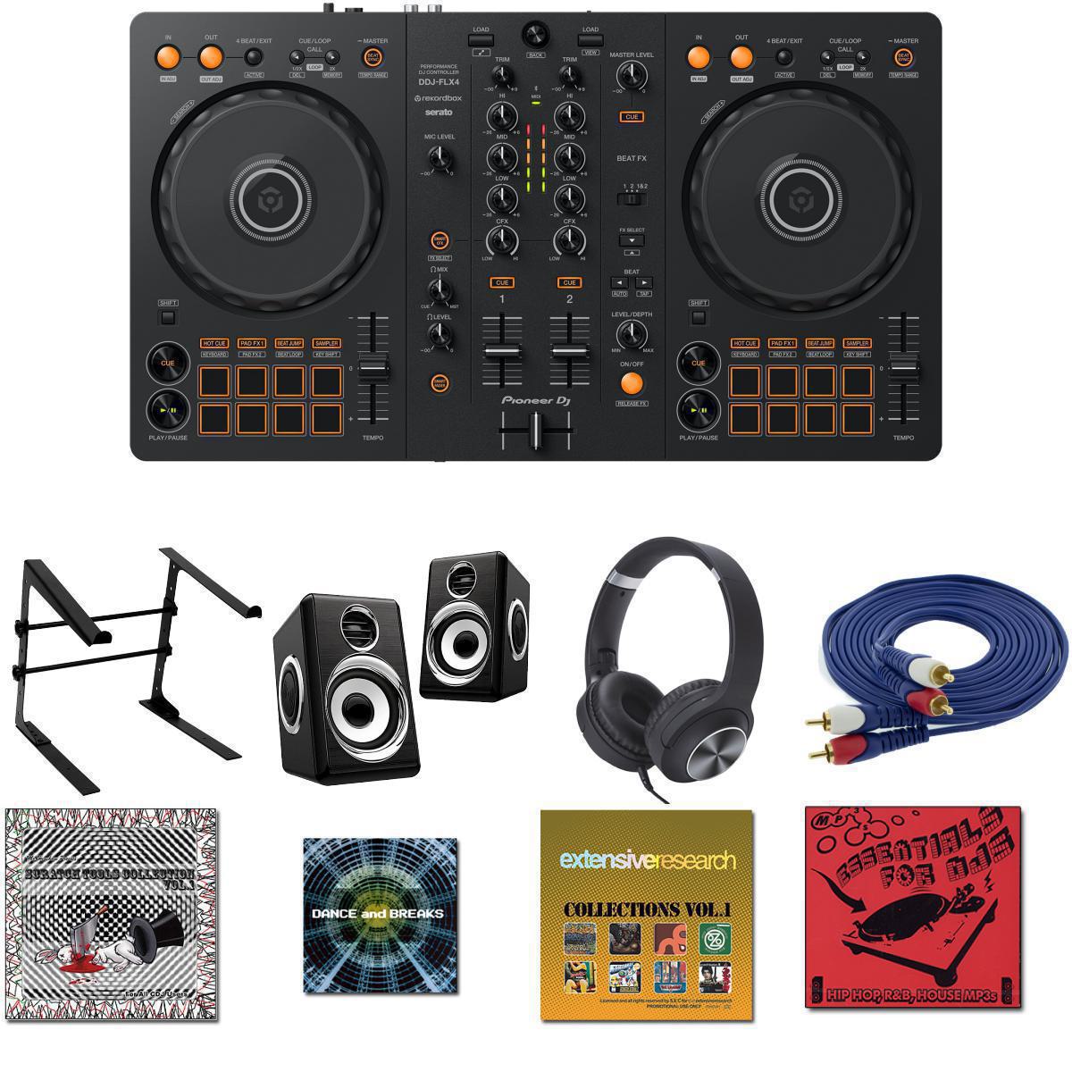 13大特典付 【全部入り初心者セット・低音ブーストスピーカー・スタンド・ヘッドホン】AlphaTheta(アルファシータ) / DDJ-FLX4_LS-01-MHF_Black-silver1317020Op14_set新生活応援