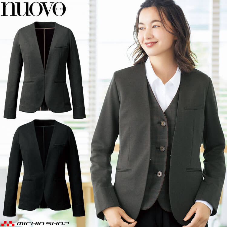 事務服 制服 オフィス FOLK フォーク nuovo ヌーヴォ ニットノーカラージャケット FJ15752 キャラメルワッフル