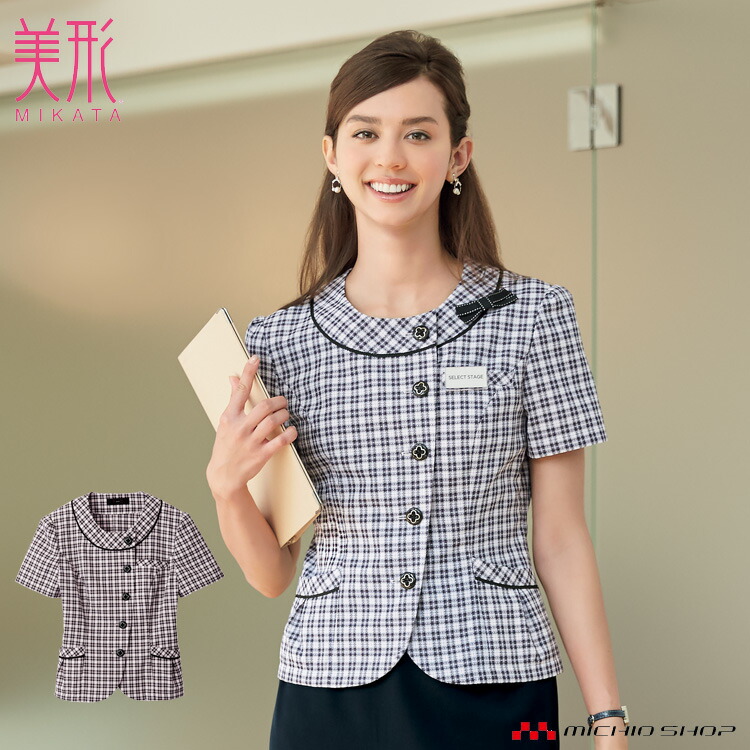 オフィス 受付 事務服 制服 美形 セレクトステージ オフィス チドリチェック オーバーブラウス  SS810L  神馬本店 54702l-1r.jpg