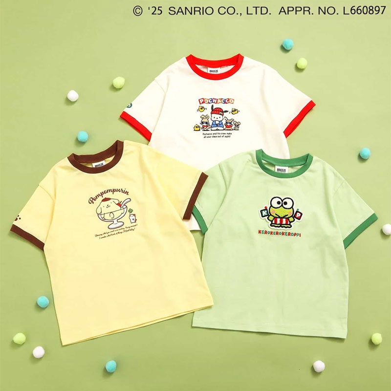 選べる福袋対象商品＜30％OFF＞2025夏　WEB限定【サンリオキャラクターズ】モチーフ リンガー Tシャツ≪90cm 100cm 110cm 120cm≫綿100% 男の子 女の子 BREEZE ブリーズ 子供服 キッズ ベビー 半袖 トップス ポムポムプリン ポチャッコ けろけろけろっぴ画像