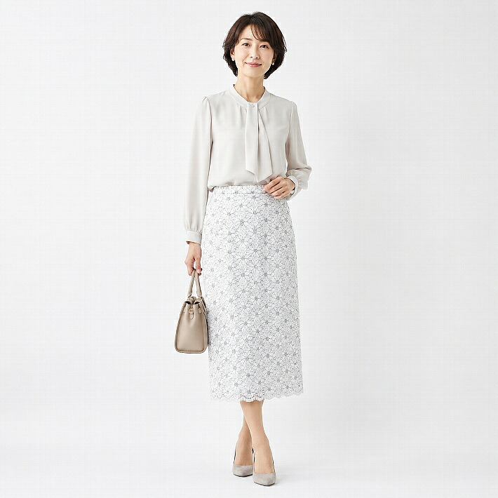 日本製 総レース タイトスカート 2480200 ミセス レディース 【中】高級婦人服ブランド ホワイト 11号 BonDesArts ボンデザール｜【 MIFプラネット】Ladies Fashion