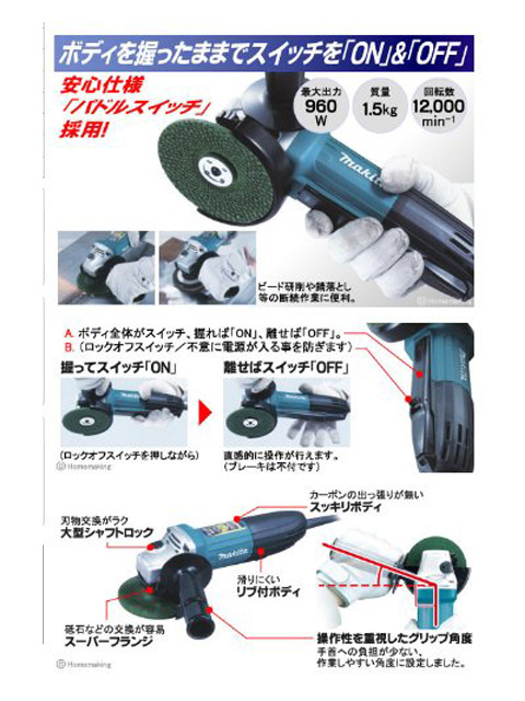 電動工具 マキタ ディスクグラインダAC用 100mm 高速型 最大出力960W