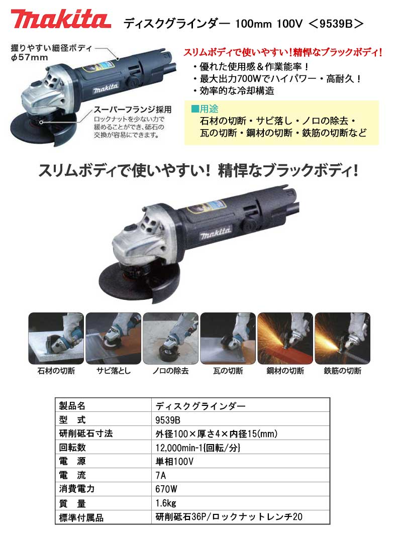 楽天市場 マキタ ディスクグラインダー 100mm 100v 9539b マキタ ディスクグラインダ 9539b Makita 最安値挑戦 通販 おすすめ 人気 価格 安い 三河機工 カイノス 楽天市場店