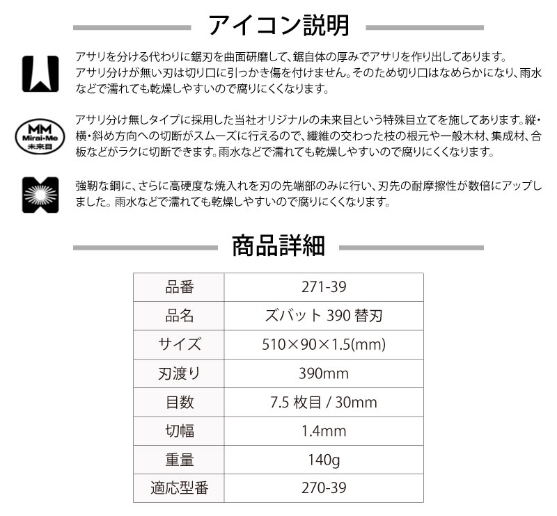 市場 シルキー Silky ズバット 390mm 271-39 替刃 ユーエム工業 替刃のみ