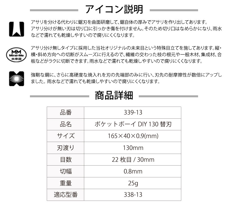 市場 シルキー DIY ユーエム工業 替刃 Silky 130mm ポケットボーイ 339-13