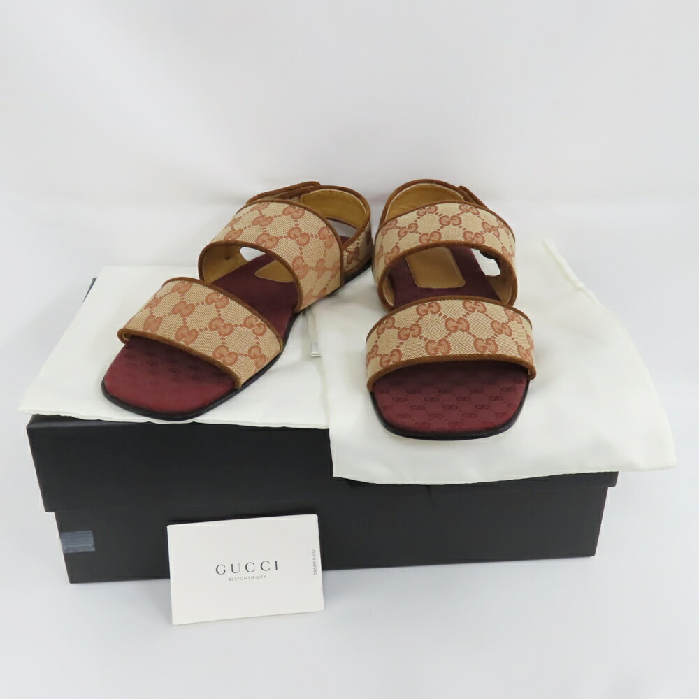 グッチ サンダル Gg帆布 ベージュ 赤 8 1 2 ほぼ27 5cm 美品 天質みなみ 高砂販売店 一六銀行 Gucci 中古 Ts7392 質みなみの品物は全品送料無料 Ficap Fr