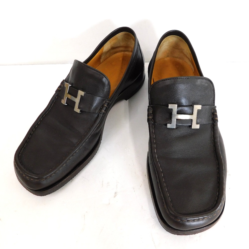【限定商品】HERMES メンズ ローファー レザー 大好評♪ HERMES - エルメス HERMES レザーシューズ ローファー Hロゴ金具