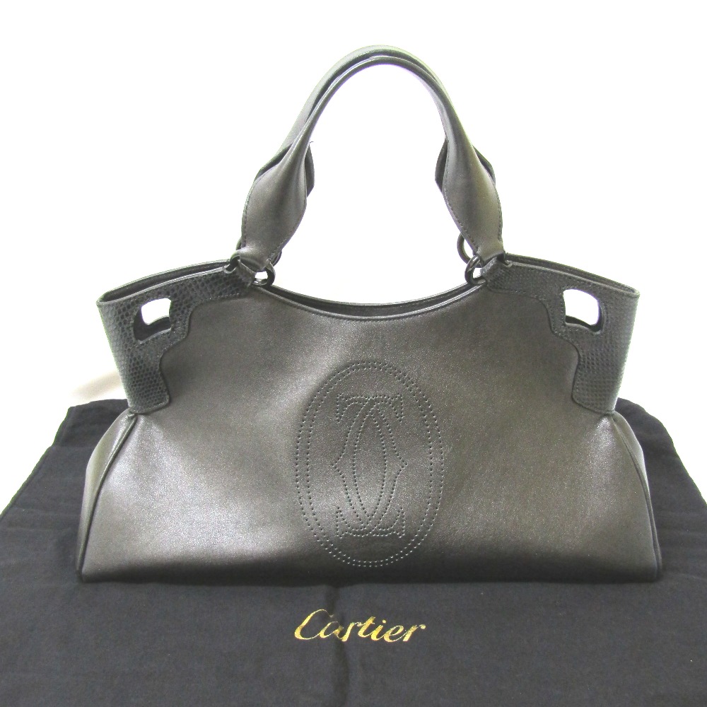 ✨極美品✨カルティエ　マルチェロ　ハンドバッグ　レザー×リザード型押し　ブラック CARTIER/カルティエ】 マルチェロ ドゥ カルティエ ハンドバッグ