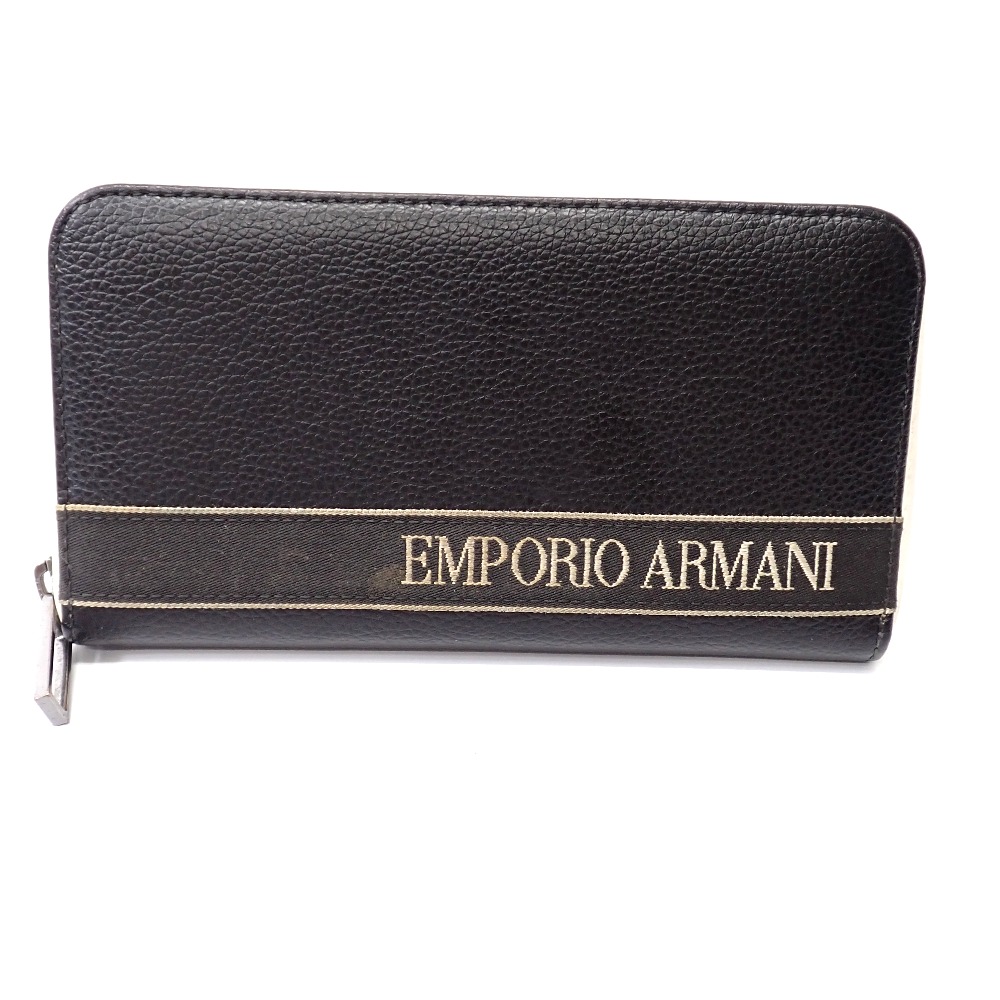 ✨️未使用級✨️ EMPORIOARMANI 財布　レザー　ブラック 関税込】◇EMPORIO ARMANI アルマーニ◇ロゴ フラップ 長財布 (EMPORIO