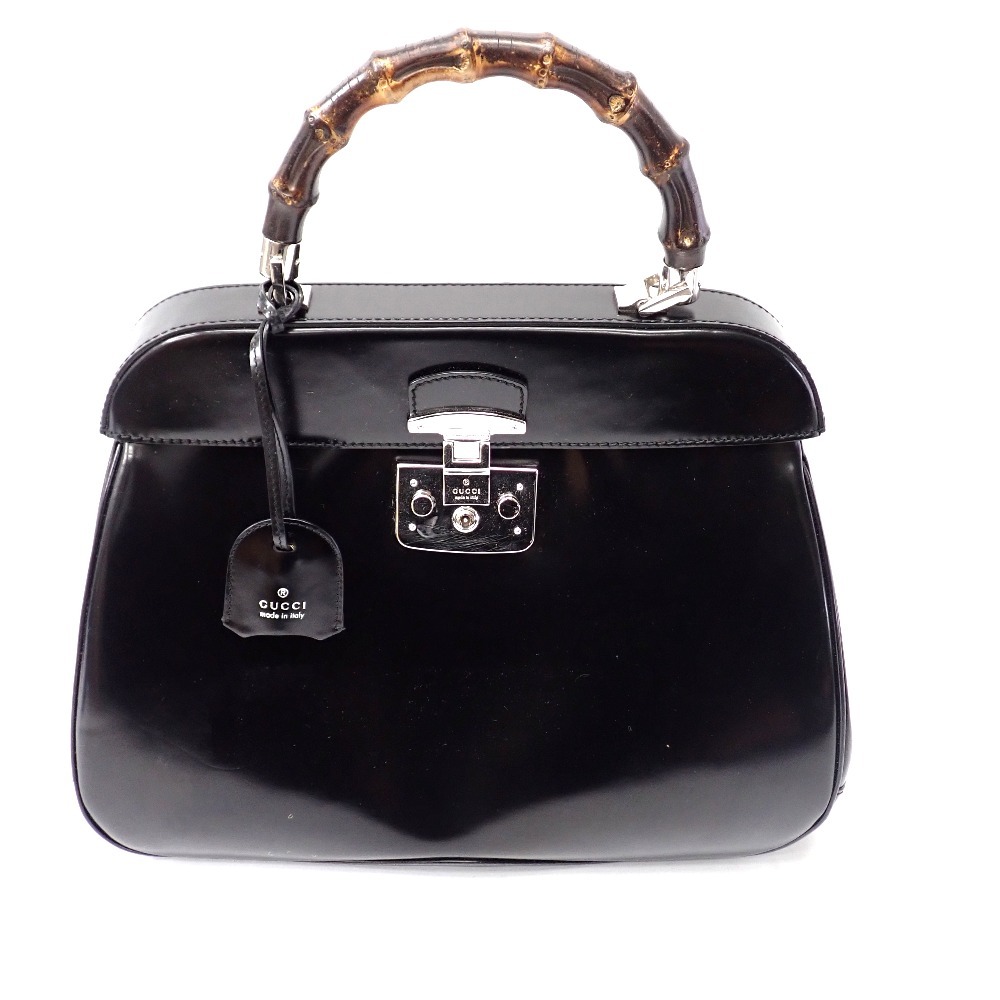 美品　GUCCI　グッチ　バンブー　ハンドバッグ　レザー　ブラック GUCCI（グッチ） バンブーターンロックハンドバッグ 2WAY ショルダー