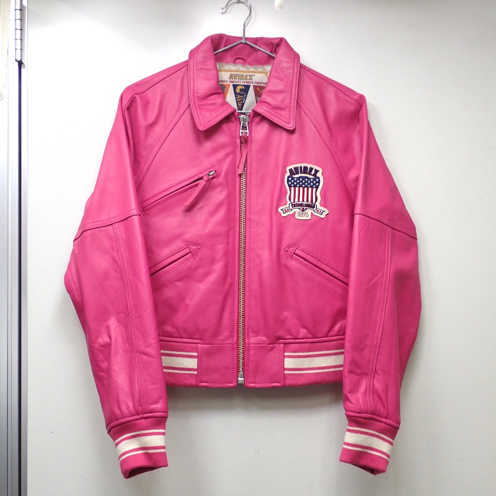アヴィレックス ブルゾン ボンバージャケット レザー ピンク #M【質みなみ・二又瀬店】【質屋】 AVIREX 【中古】 Ft641571|質みなみ