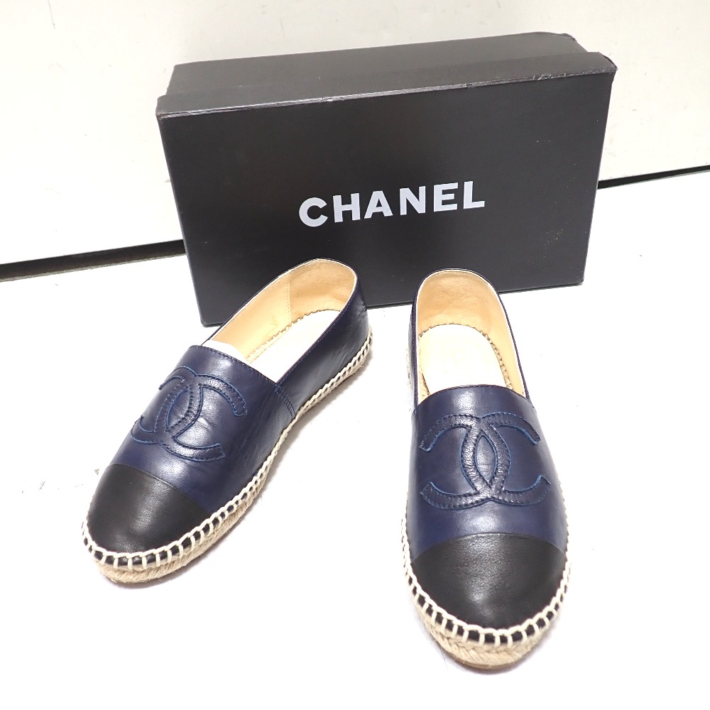 シャネル スリッポン エスパドリーユ ブラック/ネイビー #37【質みなみ・二又瀬店】【質屋】 CHANEL 【中古】 Ft643971|質みなみ