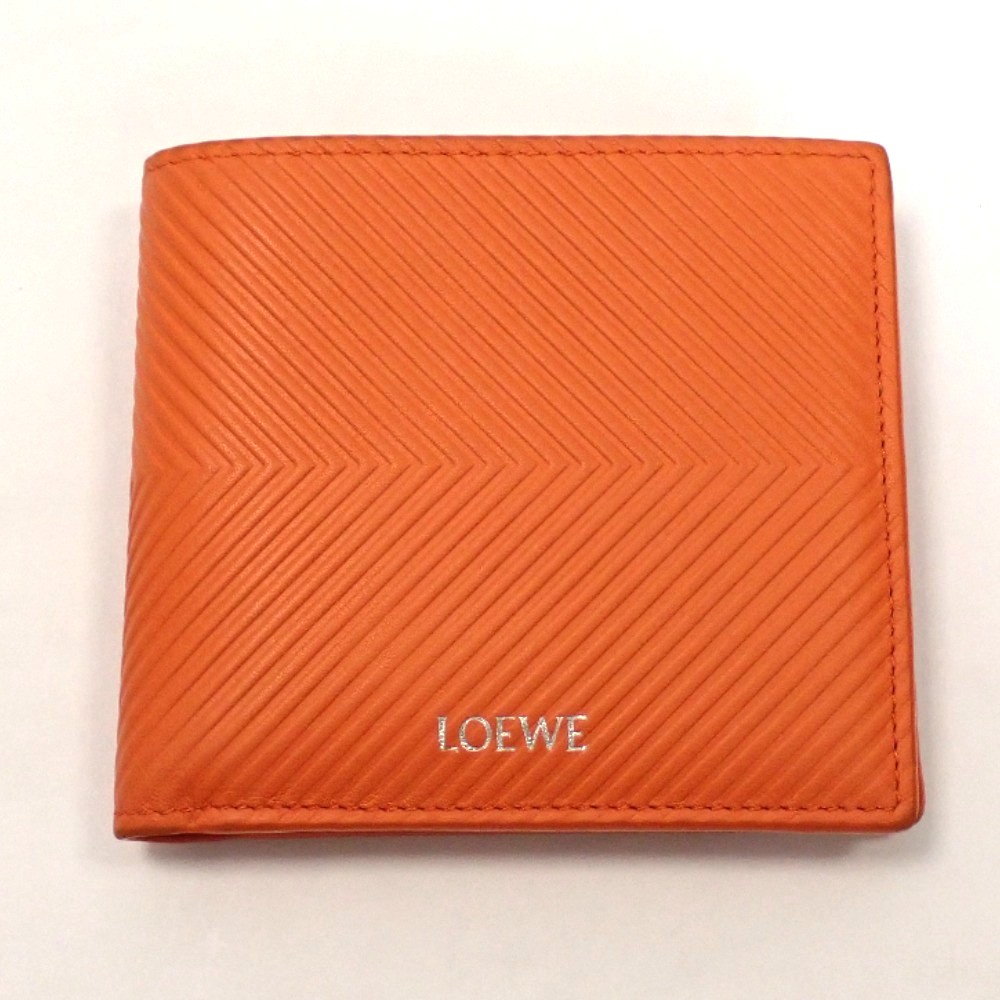 ロエベ 二つ折り紙入れ バイフォールド コインウォレット C779501X01 本革 オレンジ色系【質みなみ・千早駅前店】【一六銀行】 LOEWE 【中古】 Th1014251