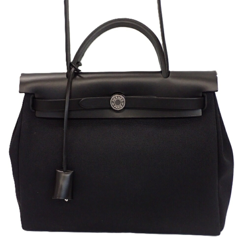 エルメス エールバッグジップPM トワルアッシュ×本革 黒いこと/しろがね色金具 ショルダーバッグ 2way ハンドバック 好ましい【質みなみ・千早駅前店】【一六銀行】 HERMES 【中古】 Th1014432