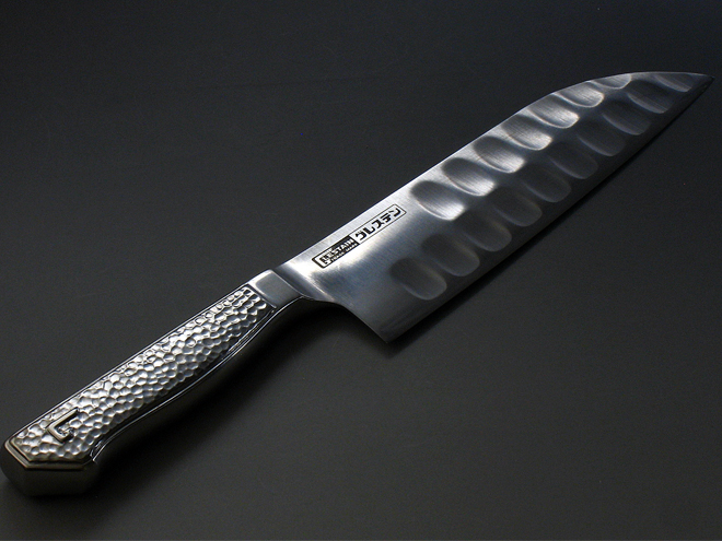 グレステン ホームキッチンナイフステンレスハンドル 817TMM三徳17cm 【送料無料/新潟の刃物/新潟の包丁/ディンプル/高級包丁/一流シェフ愛用/驚きの切れ味/トマトがきれいに切れる/日本製】モデル変更によりGマークは入っておりません|MINK-WEB-SHOP