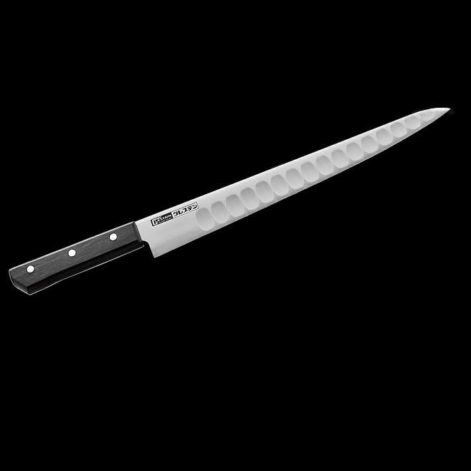 グレステン プロフェッショナルナイフ積層強化木ツバなしハンドル 730TS筋引30cm【送料無料/新潟の包丁/ディンプル/高級包丁/一流シェフ愛用/驚きの切れ味/トマトがきれいに切れる/刃離れ/日本製】モデル変更によりGマークは入っておりません。