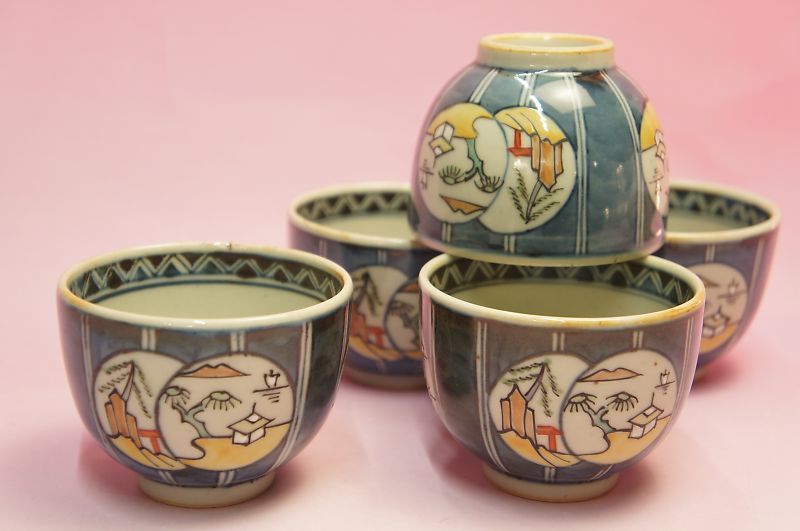 楽天市場】六代 佐藤走波 染錦草花文 湯呑5客揃 : 食器のみつはた