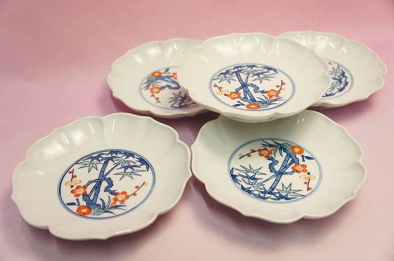 楽天市場】染錦四君子 蓋付き碗5客揃 : 食器のみつはた