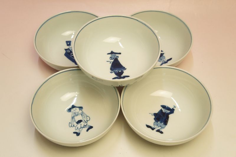 青花　絵変わり　４寸ボール揃