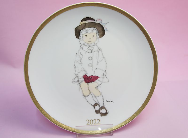 いわさきちひろ・2022年イヤーズプレート「こげ茶色の帽子の少女」<BR>