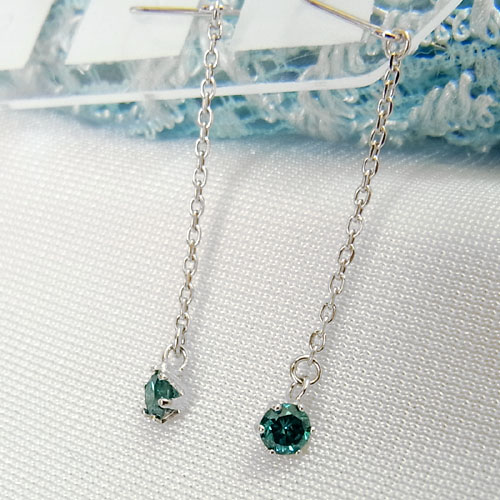 K18WG 0.2ct ブルーダイヤモンド セミロング ピアス｜Graceみわ