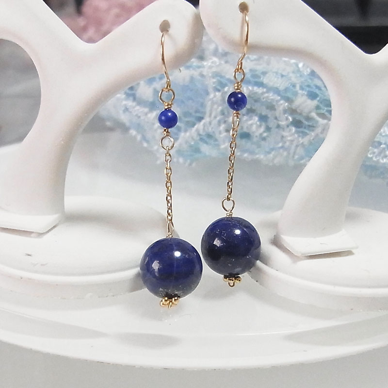 K18 まぁーるい大小の ラピス ラズリ ゴールド ピアス|Graceみわ