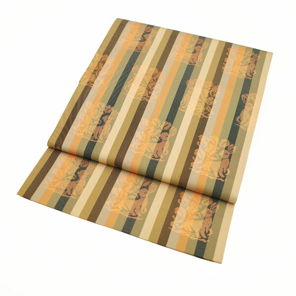 ＼半額／で買えます￥19800→9900 【中古】 袋帯 リサイクル 本袋帯 名物裂 花兎文様 うさぎ ウサギ 縞 正絹 絹 落ち着いたお色合い 上質 全通 セミフォーマル お祝い パーティー ショッピングなど 販売 購入 リサイクル 中古 仕立て上がり みやがわ rb776