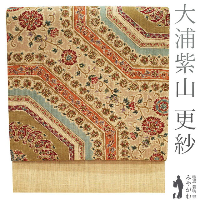 楽天市場】【新古品】 袋帯 大浦紫山 金泥更紗 生紬 正絹 絹 江戸更紗