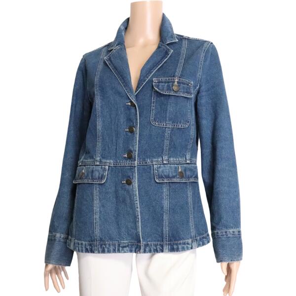 美品【中古】ローラアシュレイ LAURA ASHLEY デニムジャケット コットンジャケット ジャケット レディース 大きい 表記 13号 LL 42号 相当 古着 青 ブルー 綿 コットン ミディアム テーラード お洒落 おしゃれ 大人 女性 お出掛け 春 秋 春秋 アウター 20代 30代 40代|フルフルマーケット