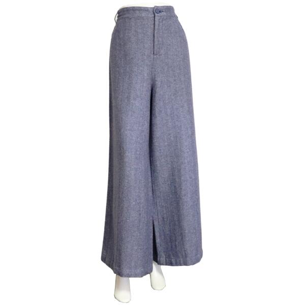 美品【中古】マックス＆コー MAX&Co. ワイドパンツ ロングパンツ パンツ レディース 大きい 表記 I48号 17号 4L 46号 相当 古着 青 ブルー 毛 ウール ヘリンボーン 10分丈 ふんわり 暖か お洒落 おしゃれ お出掛け 秋 冬 秋冬 ボトムス 30代 40代50代 13,350円